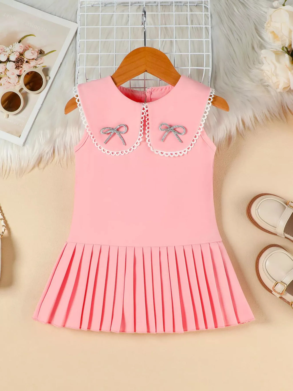 Children's Bow-Accented Pleated Dress - URBANPICK FASHION
