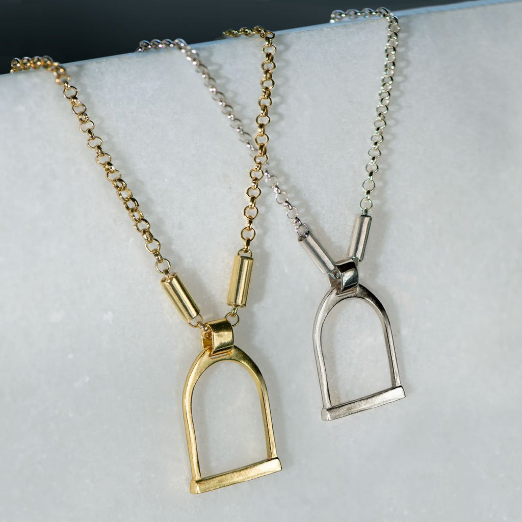 Camden - Handcast Stirrup Pendant in 14K Gold Vermeil w/Rolo Chain Stirrup Necklace - URBANPICK FASHION