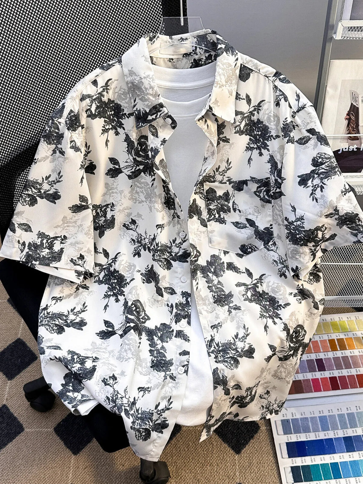Men's Plus Size Printed Button Up Short Sleeve Shirt - URBANPICK FASHION