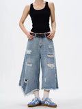 Men's Full Size Distressed Raw Hem Wide Leg Jeans Plus Size - URBANPICK FASHION