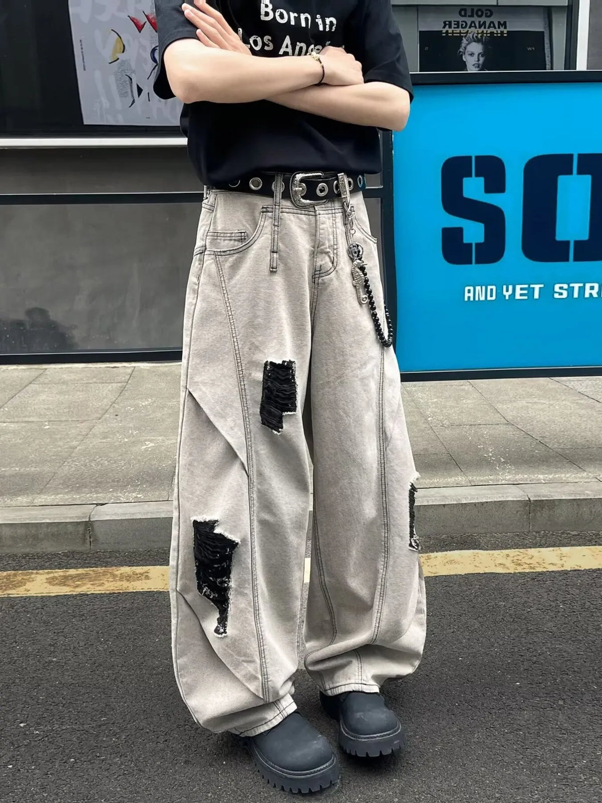 Men's Full Size Distressed Wide Leg Jeans Plus Size - URBANPICK FASHION