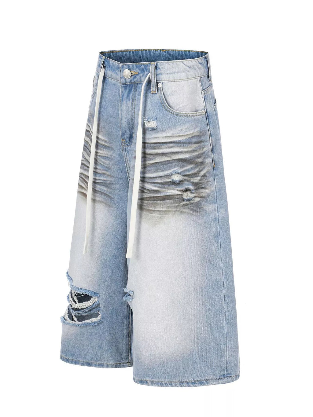 Men's Full Size Distressed Wide-Leg Capri Jeans Plus Size - URBANPICK FASHION
