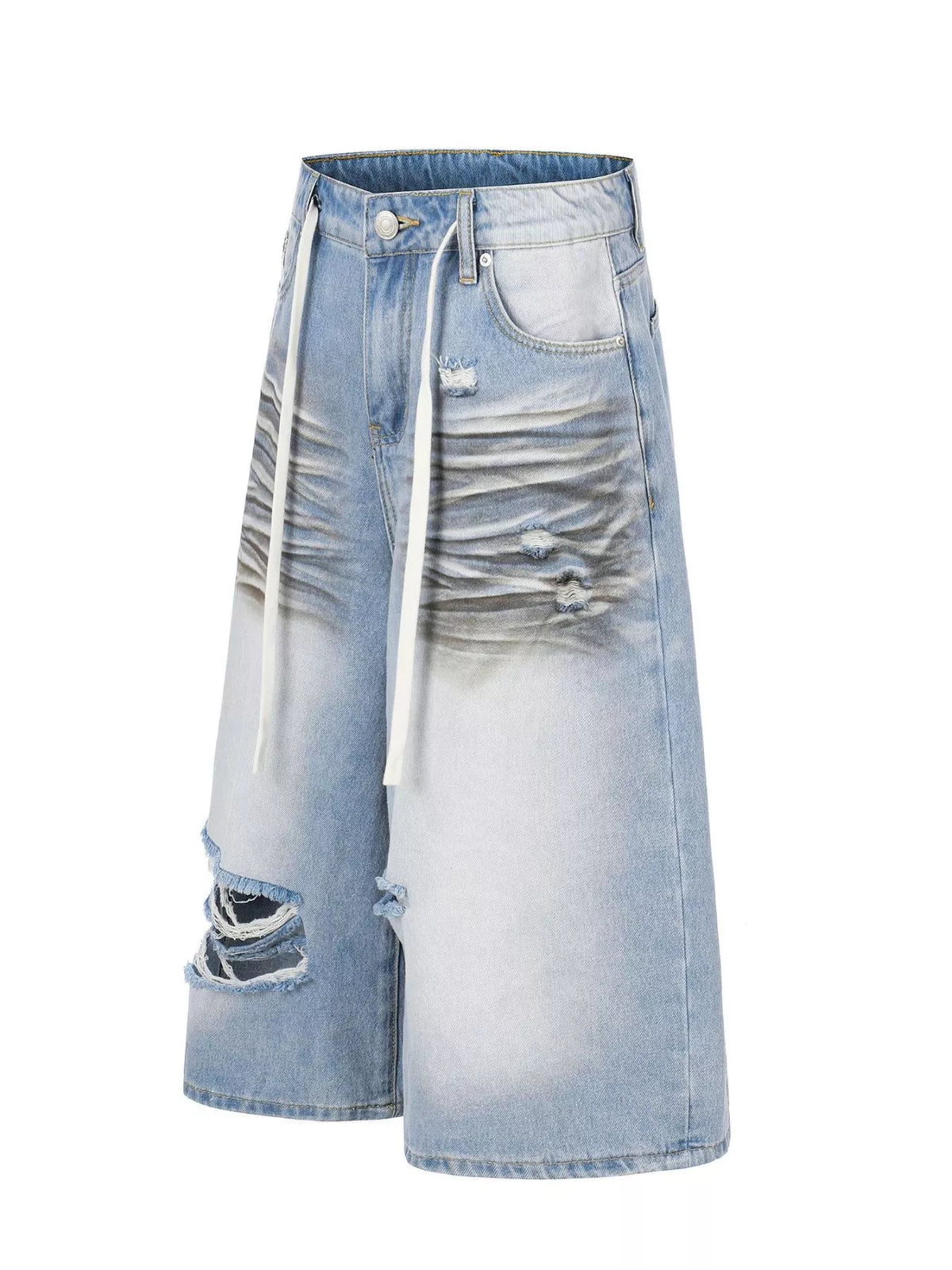 Men's Full Size Distressed Wide-Leg Capri Jeans Plus Size - URBANPICK FASHION