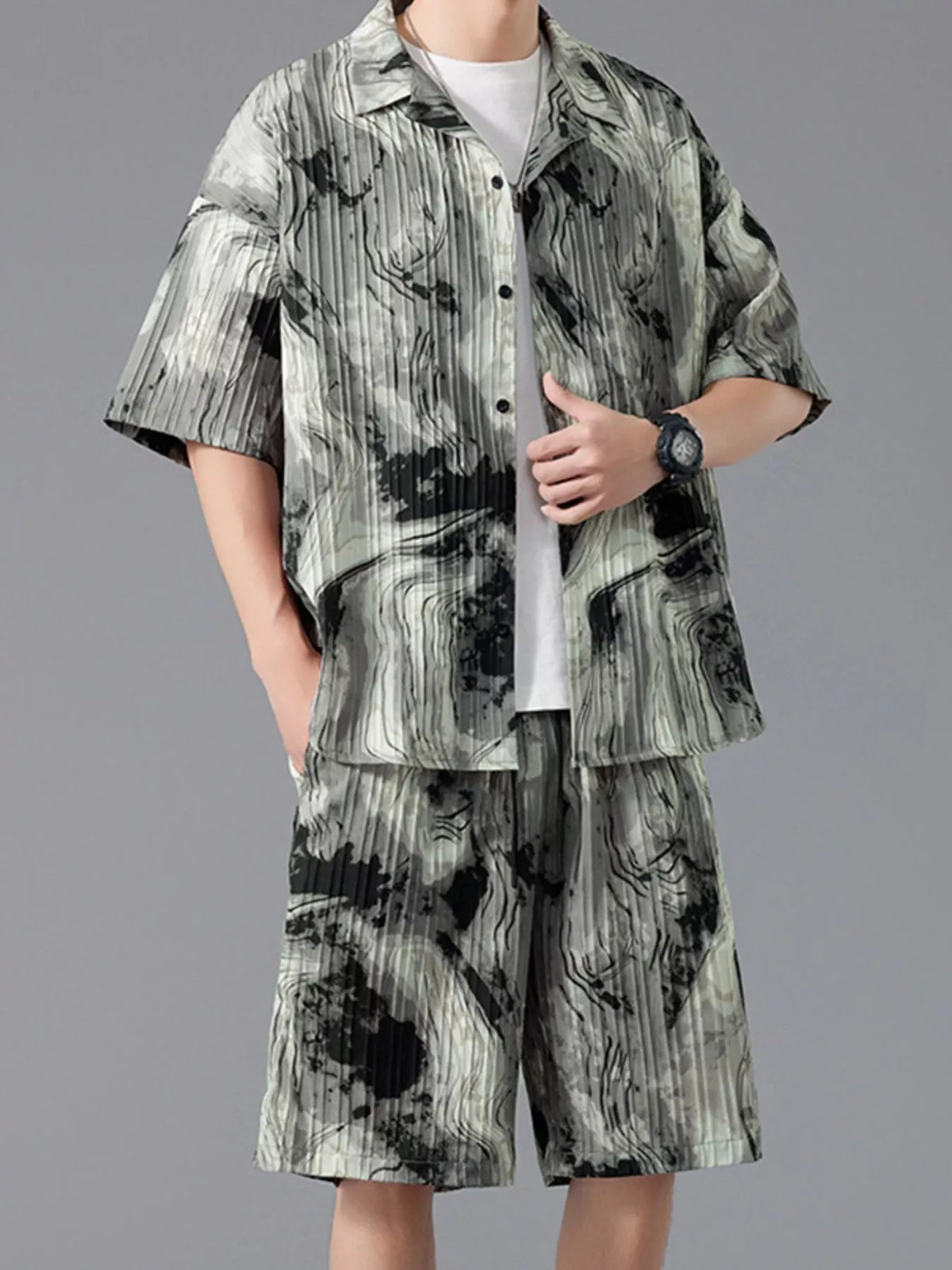 Men's Full Size Tie-Dye Casual Shirt and Shorts Set Plus Size - URBANPICK FASHION