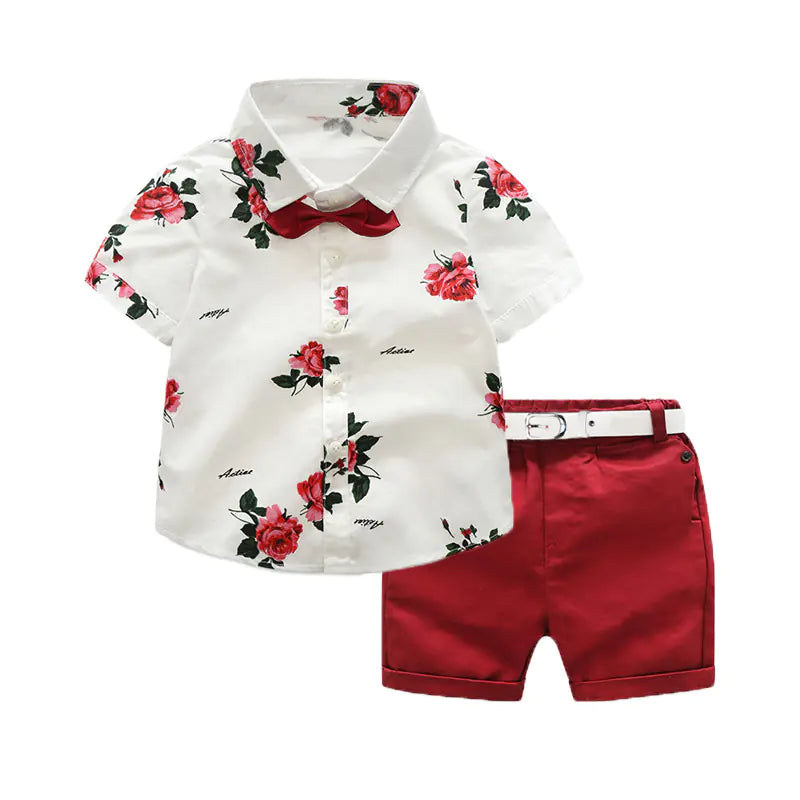 Floral Print Long Sleeve Shirt and Overalls Set - URBANPICK FASHION