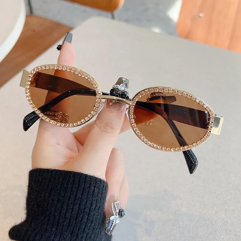 Rhinestones Decor Oval Sunglasses - URBANPICK FASHION