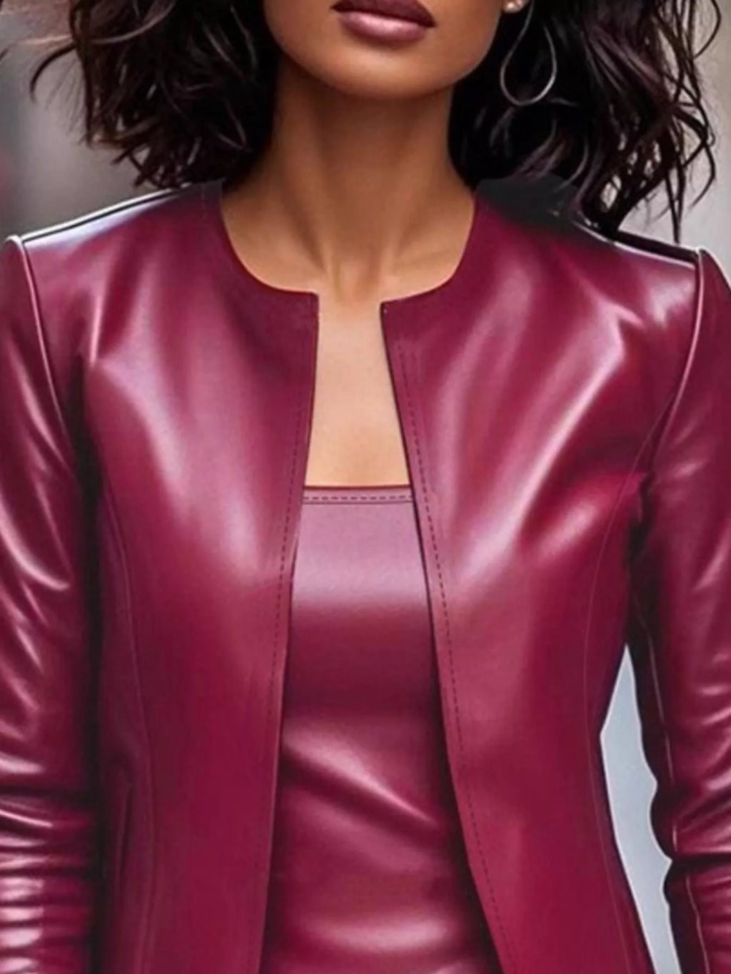 Open Front Leather Jacket & Dress Set - URBANPICK FASHION