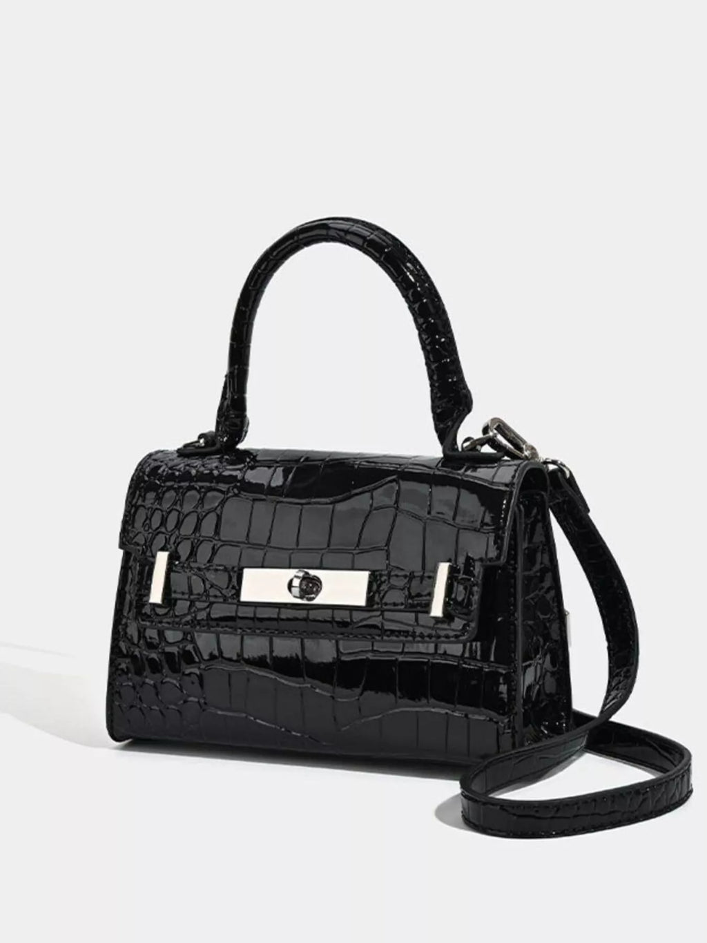 Croc-Embossed Top Handle Handbag - URBANPICK FASHION