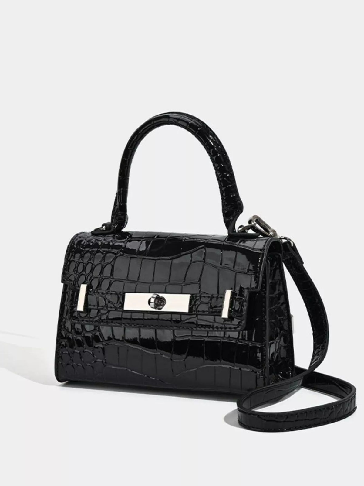 Croc-Embossed Top Handle Handbag - URBANPICK FASHION