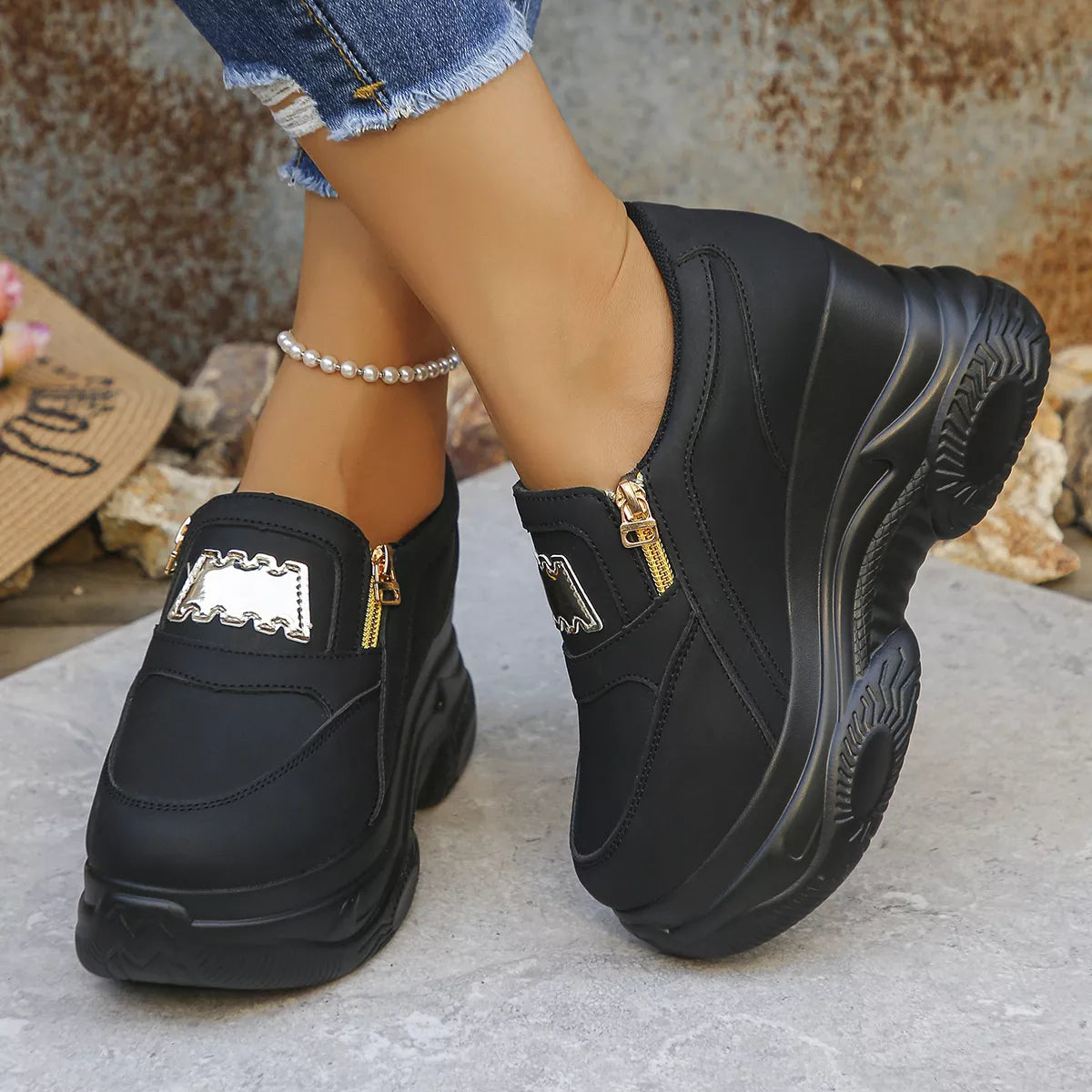 Round Toe Platform Sneakers - URBANPICK FASHION