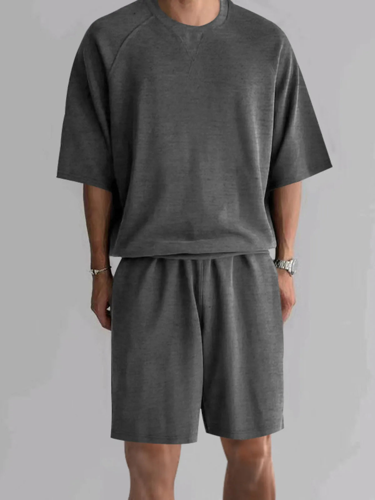 Men's Full Size Round Neck Top and Shorts Set Plus Size - URBANPICK FASHION
