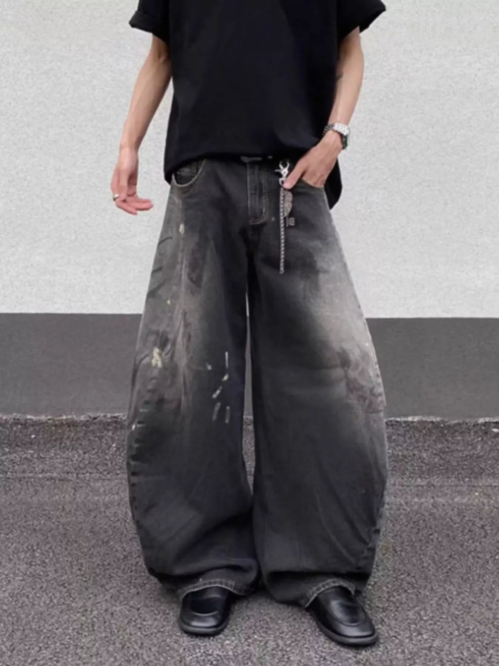 Men's Full Size Wide Leg Distressed Jeans Plus Size - URBANPICK FASHION