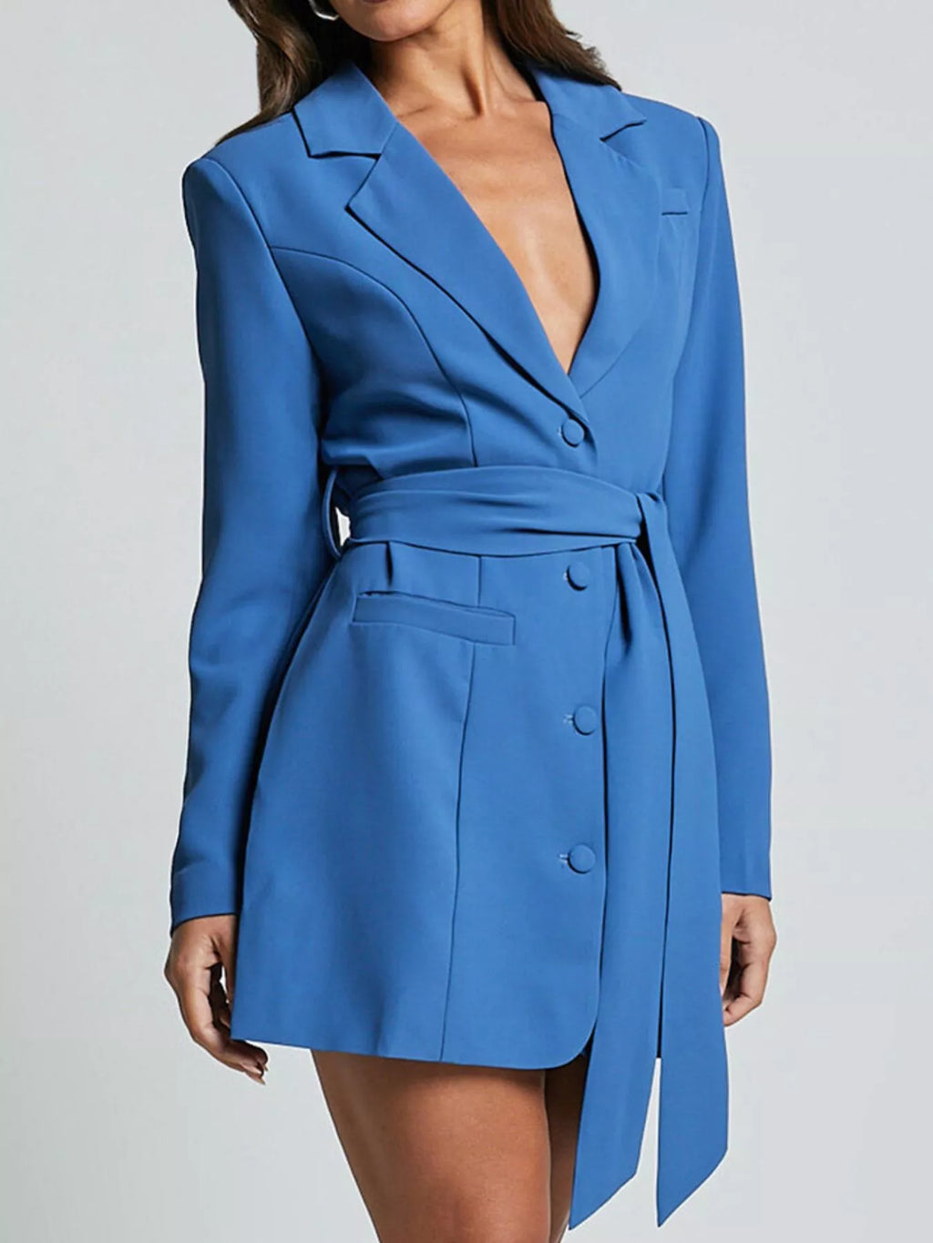 Lapel Collar Tie Waist Blazer - URBANPICK FASHION
