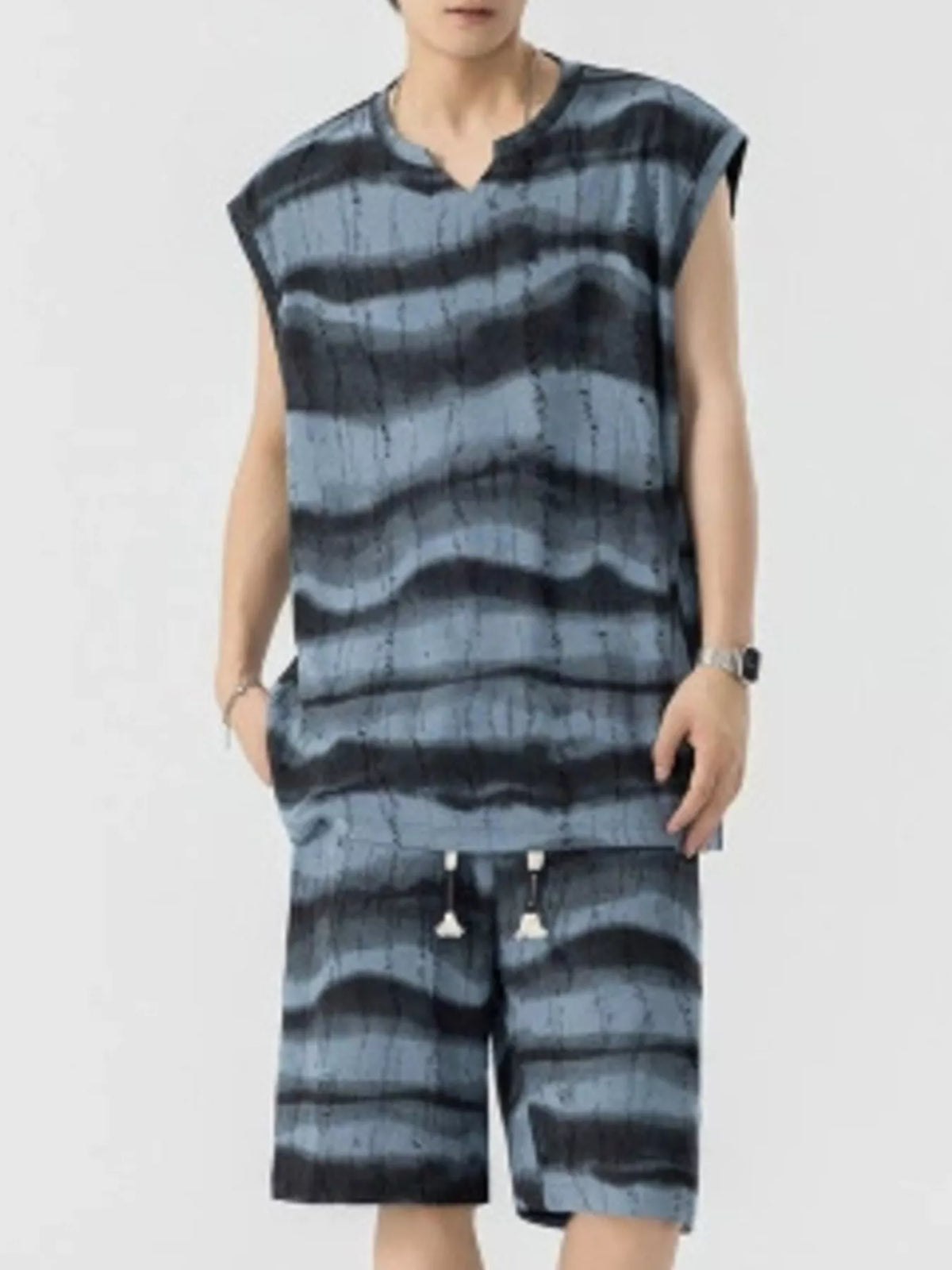 Men's Plus Size Striped Tank and Shorts Set - URBANPICK FASHION