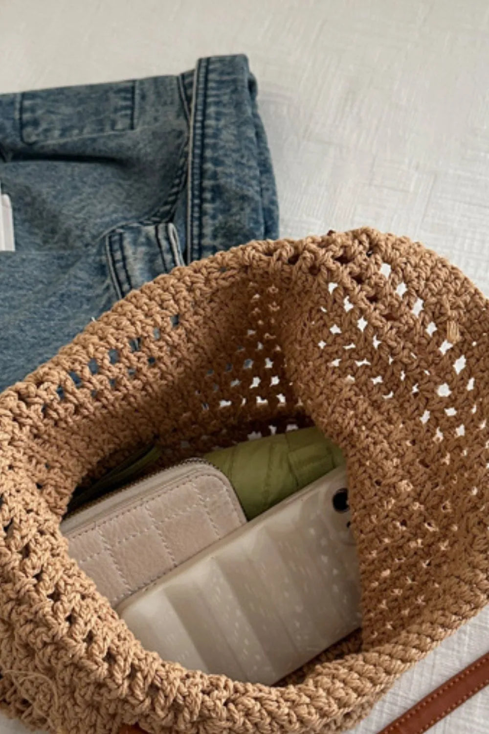 Openwork Woven Tote Bag - URBANPICK FASHION