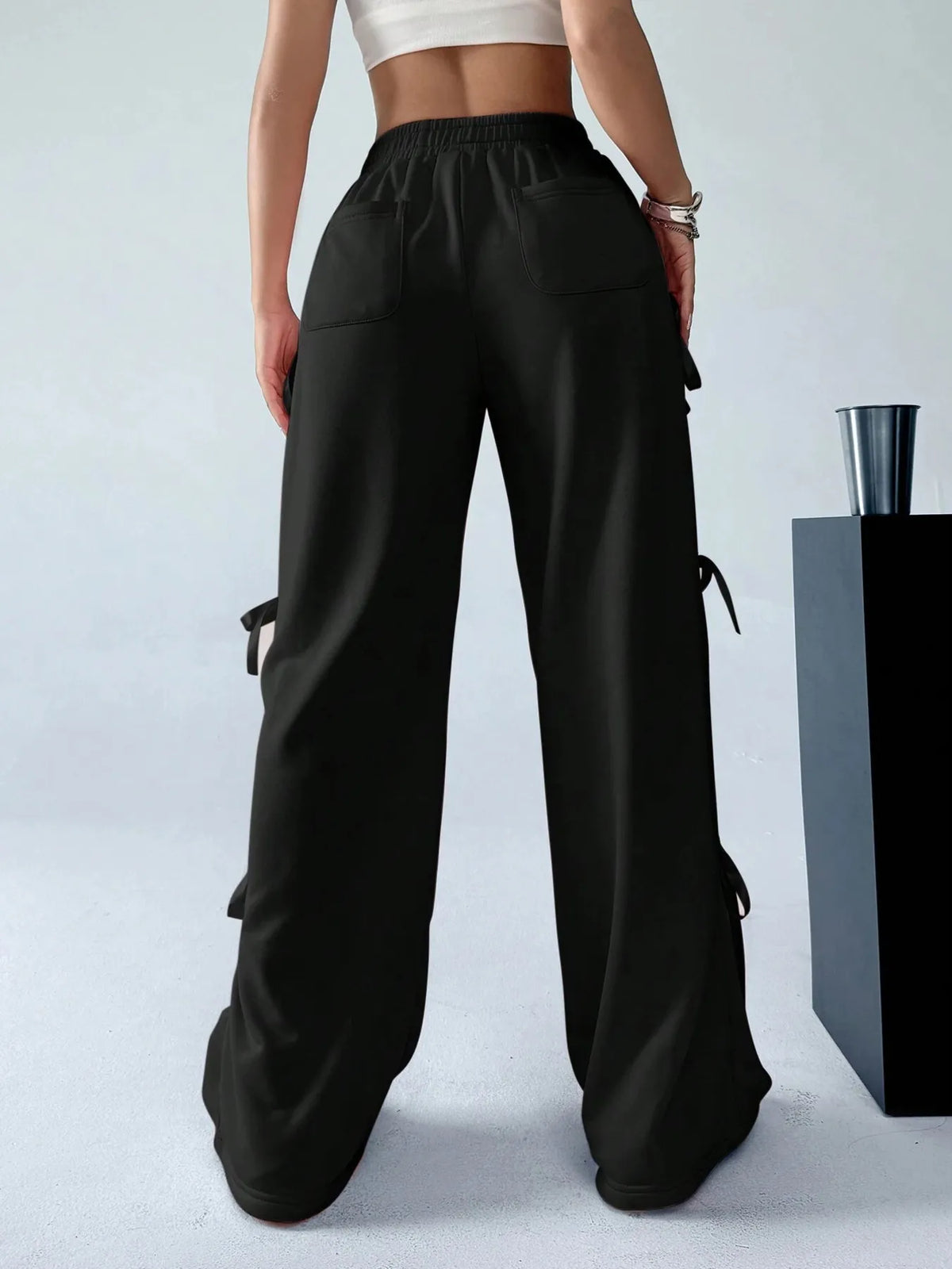 Cargo Wide Leg Pants with Side Tie Details - URBANPICK FASHION