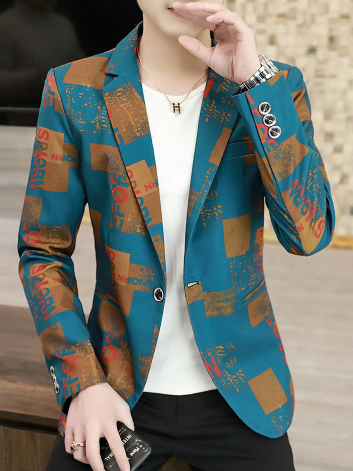 Men's Plus Size Printed One Button Slim Fit Blazer - URBANPICK FASHION