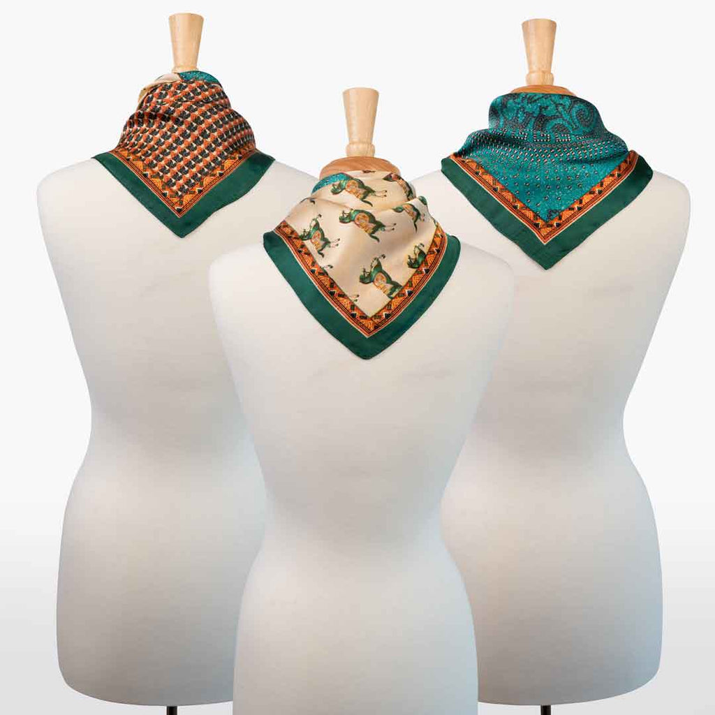 Empire - Stylized Equestrian Pattern Multi-Color w/ Emerald Border Scarf - URBANPICK FASHION