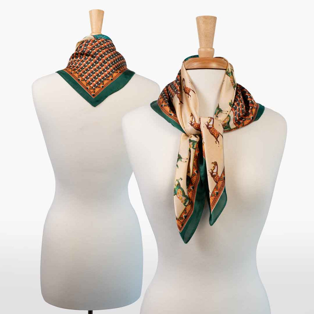 Empire - Stylized Equestrian Pattern Multi-Color w/ Emerald Border Scarf - URBANPICK FASHION
