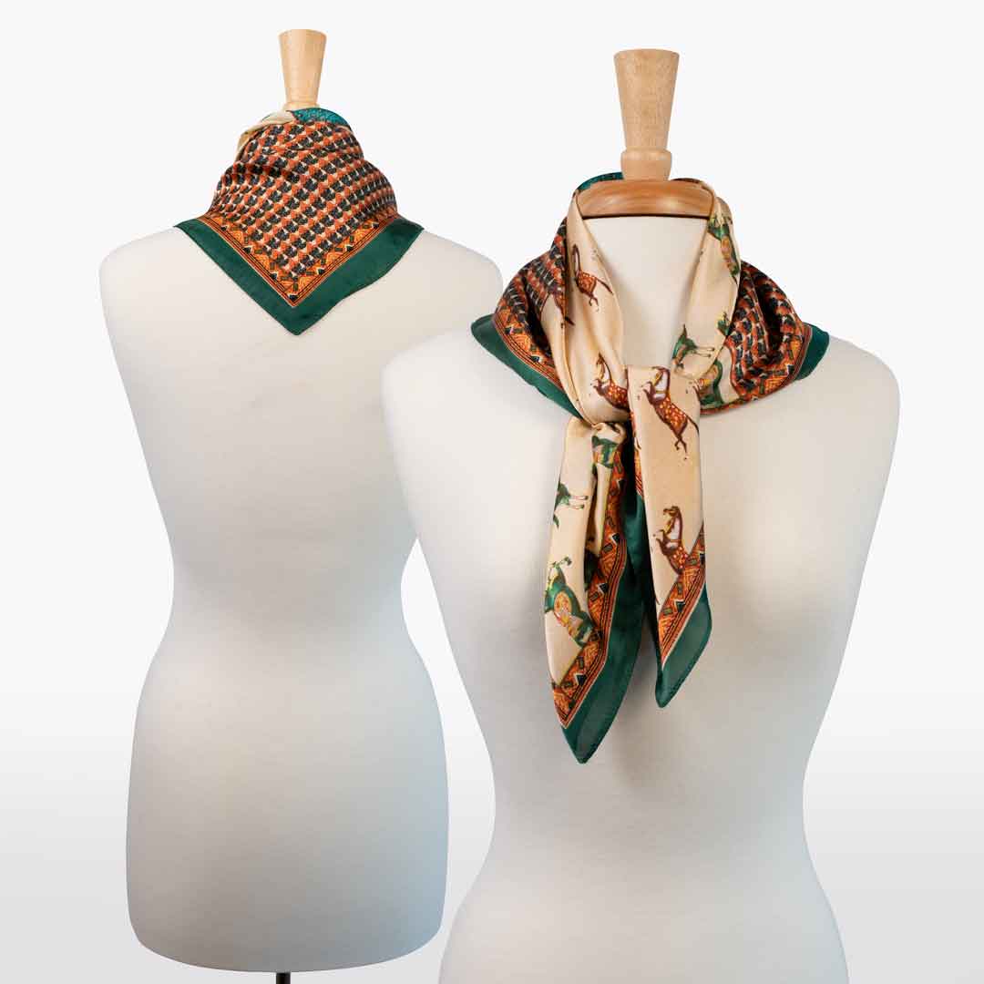 Empire - Stylized Equestrian Pattern Multi-Color w/ Emerald Border Scarf - URBANPICK FASHION