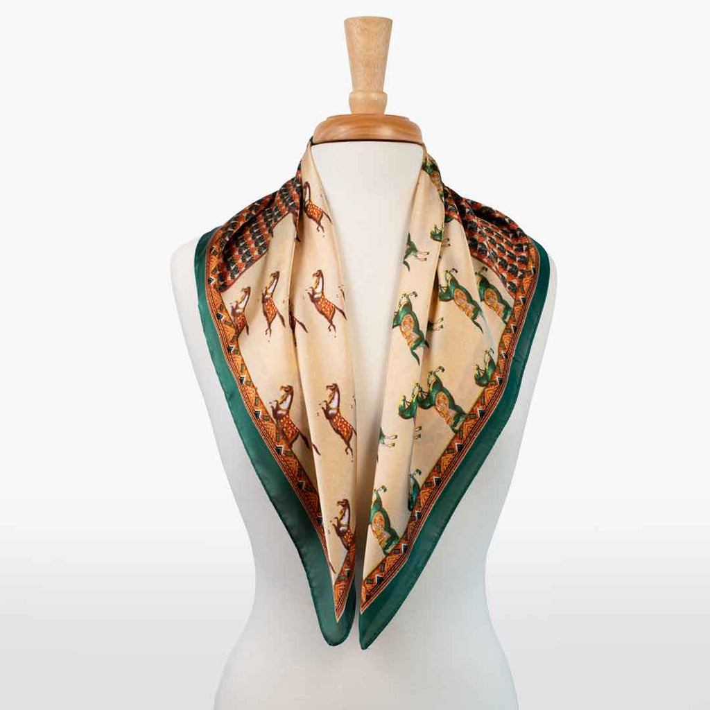 Empire - Stylized Equestrian Pattern Multi-Color w/ Emerald Border Scarf - URBANPICK FASHION