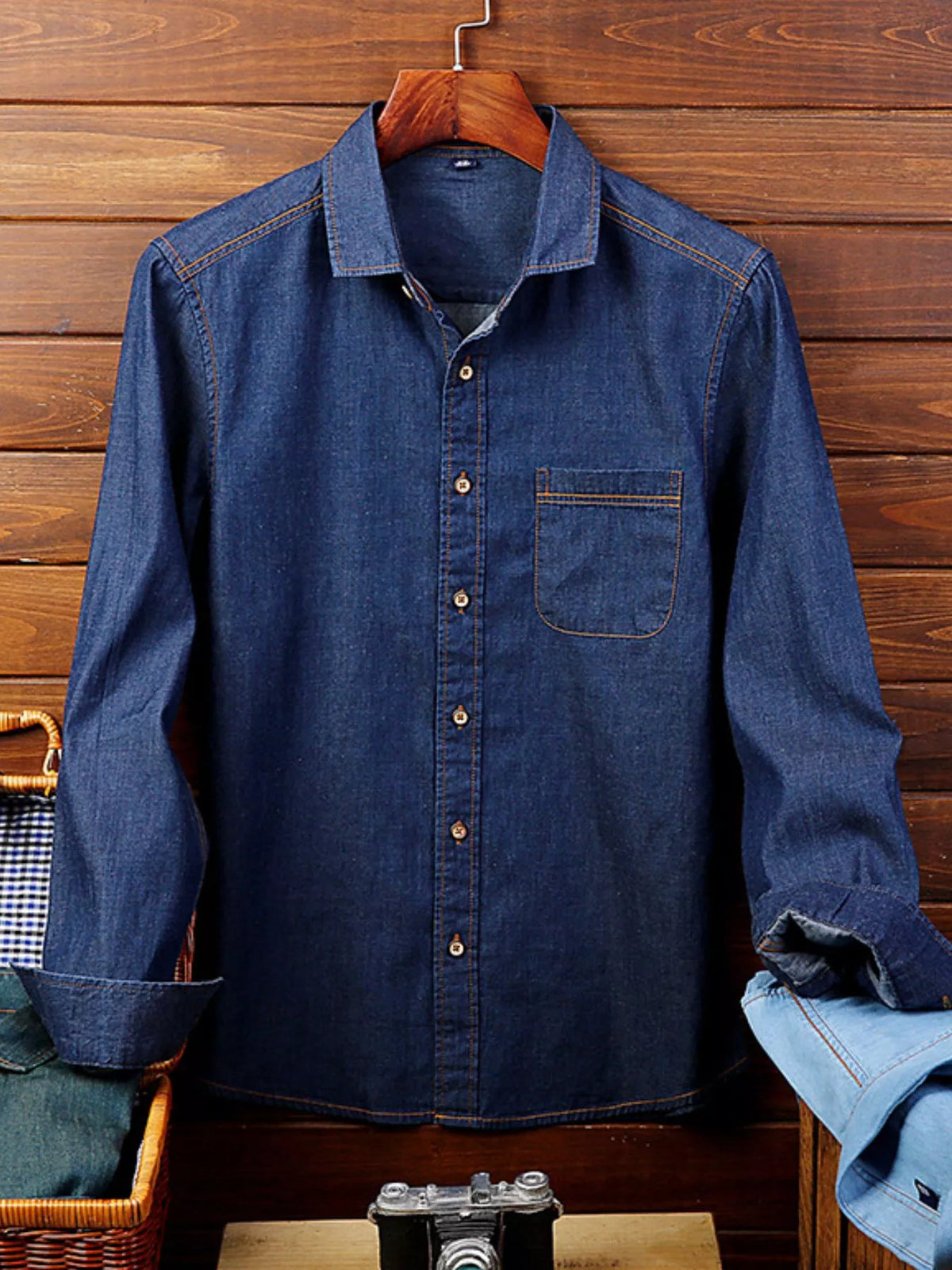 Men's Full Size Button Up Long Sleeve Denim Shirt Plus Size - URBANPICK FASHION