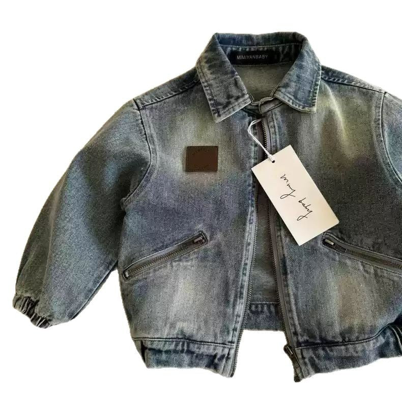 Kids Retro Distressed Denim Jacket – Light Blue