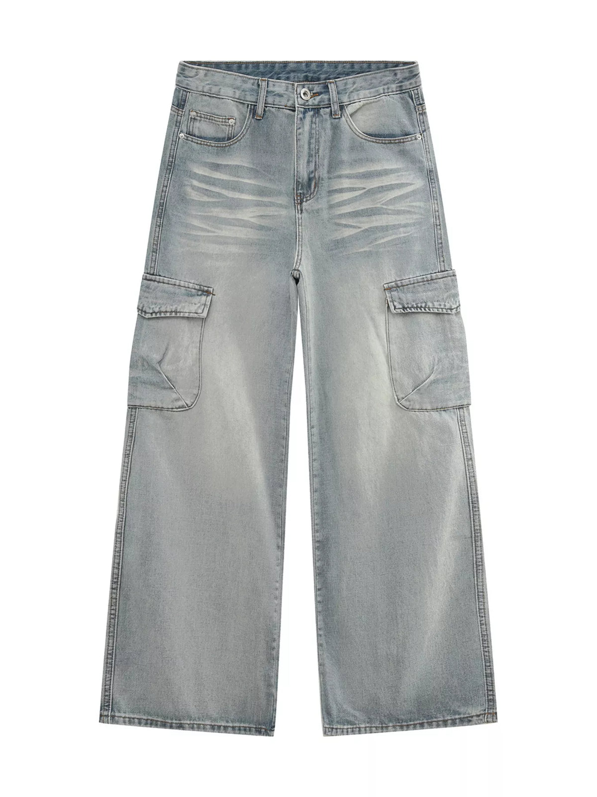Men's Loose Fit Wash Cargo Jeans - URBANPICK FASHION
