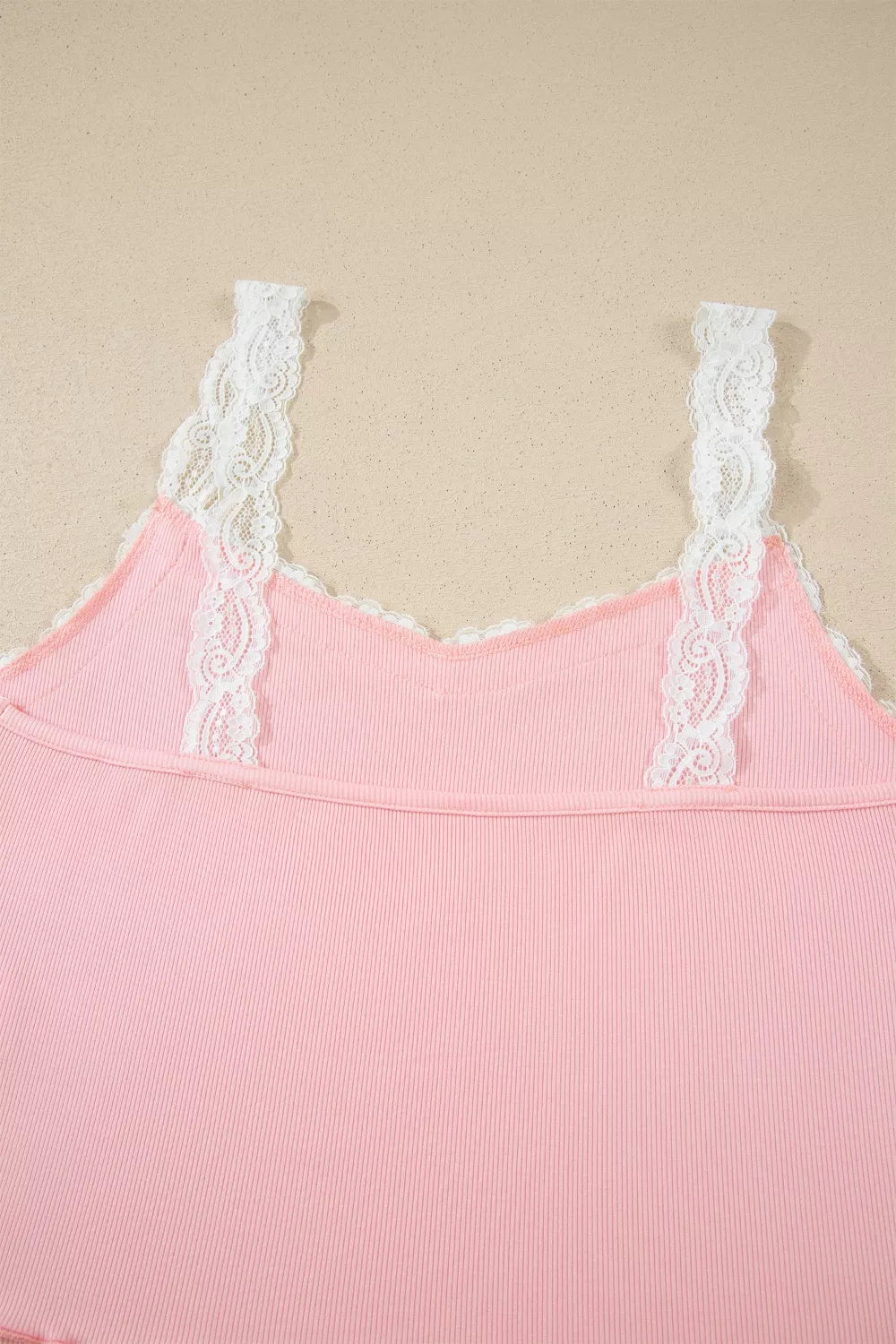 Ribbed Knit Lace Straps Patchwork Lettuce Hem Cropped Top Floral Short Lounge Set - URBANPICK FASHION