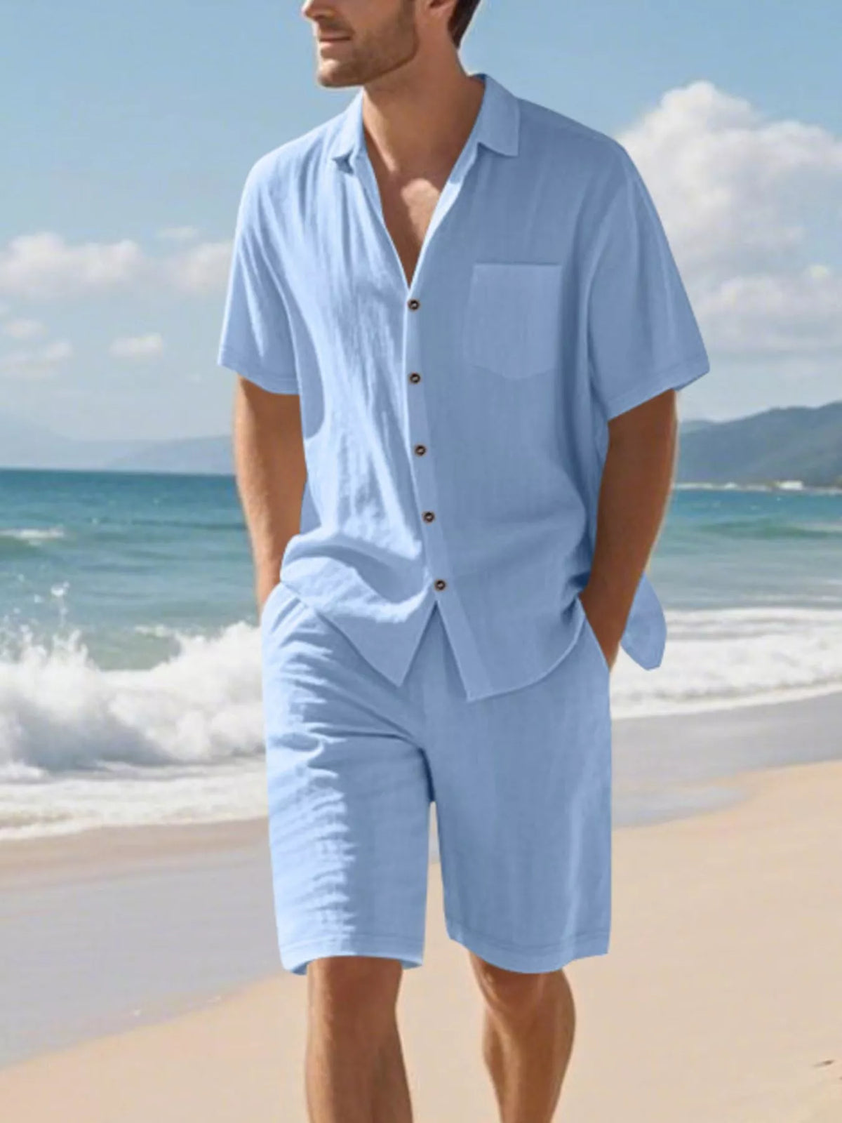 Men's Full Size Casual Button Up Shirt and Shorts Set Plus Size - URBANPICK FASHION