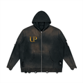 Distressed Full-Zip Hoodie — Black