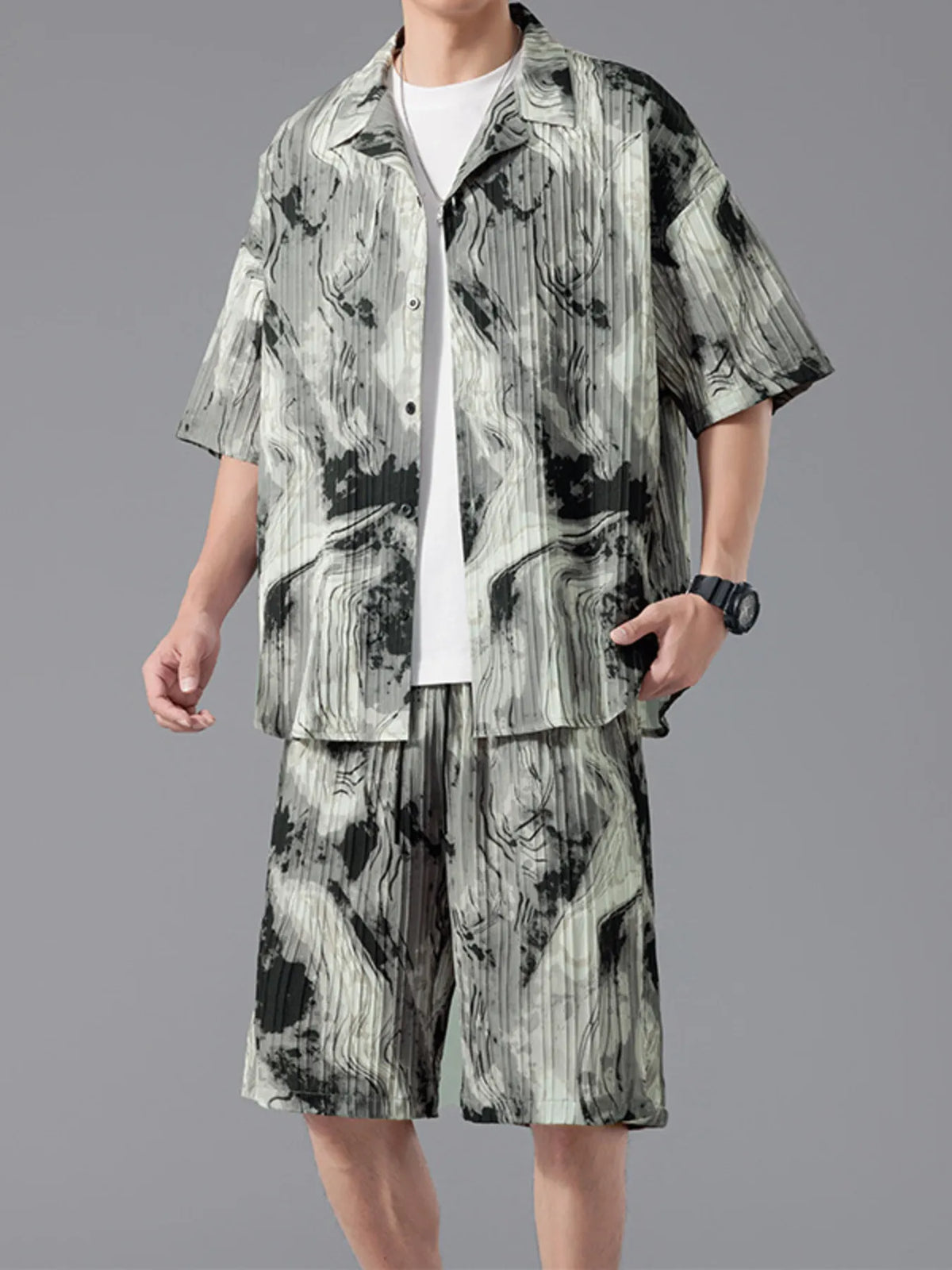 Men's Full Size Tie-Dye Casual Shirt and Shorts Set Plus Size - URBANPICK FASHION