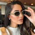 Rhinestones Decor Oval Sunglasses - URBANPICK FASHION