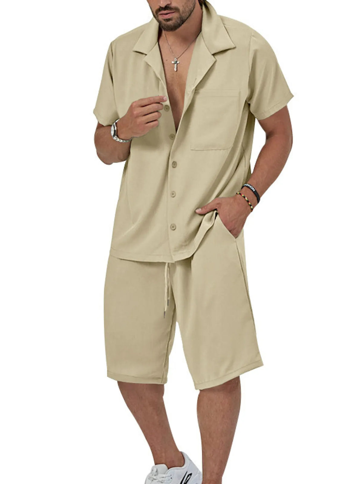 Men's Plus Size Button Up Short Sleeve Shirt and Shorts Set - URBANPICK FASHION
