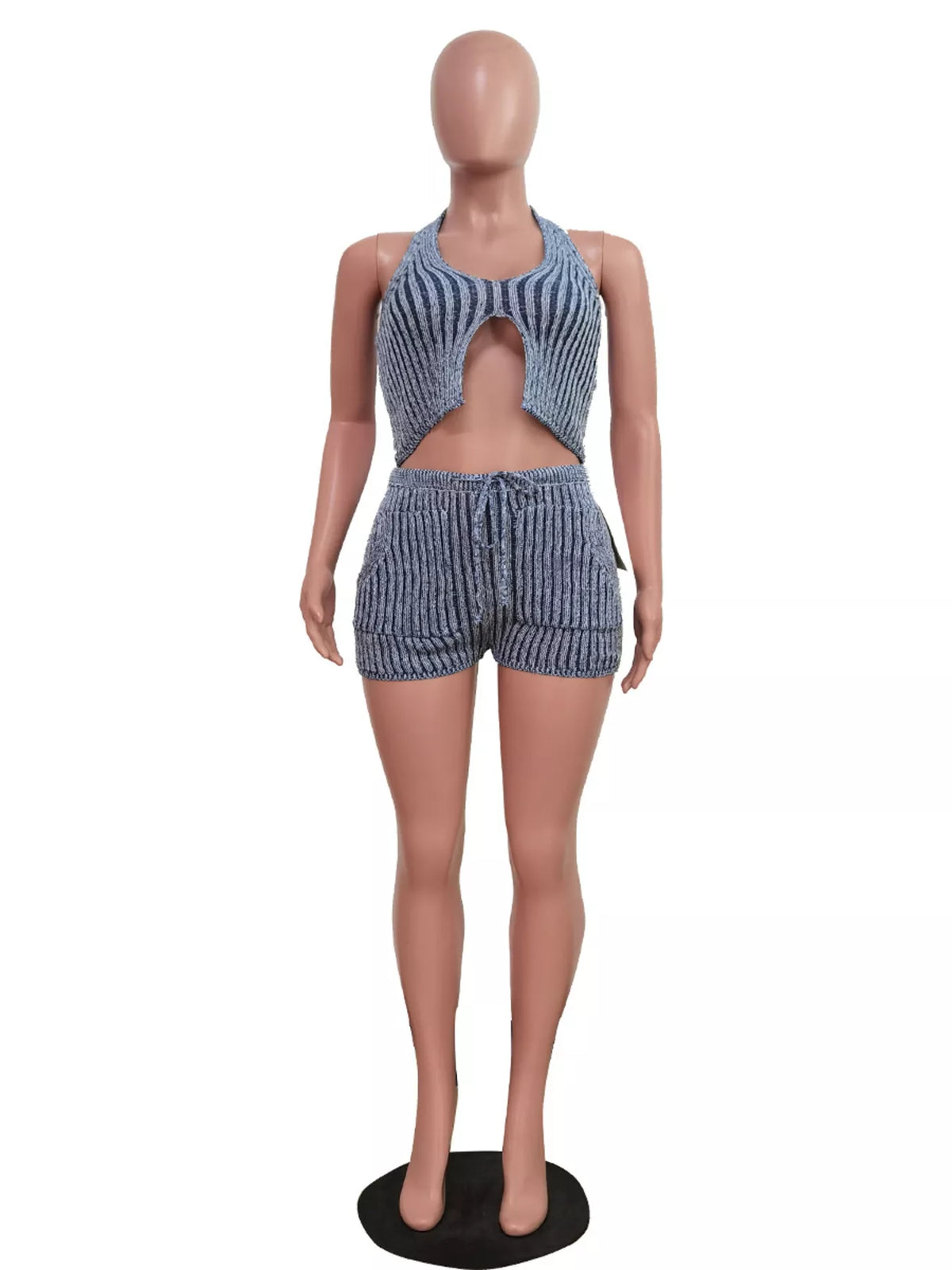 Halter Neck Top and Shorts Sweater Set - URBANPICK FASHION