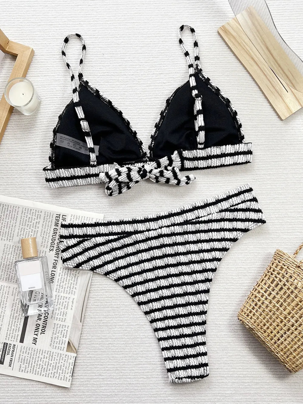 Striped V-Neck Two-Piece Swim Set - URBANPICK FASHION