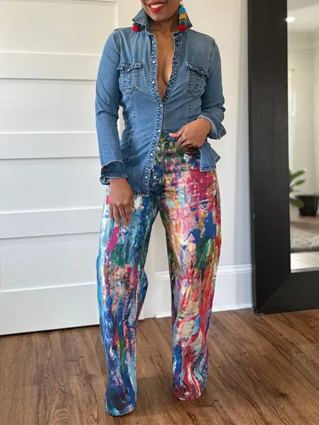 Painted Wide Leg Pants - URBANPICK FASHION
