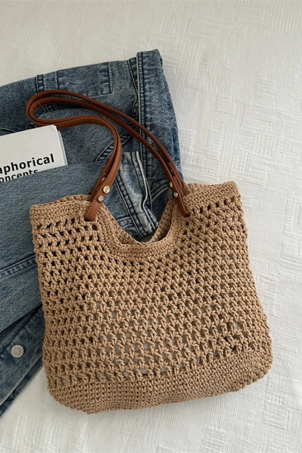 Openwork Woven Tote Bag - URBANPICK FASHION