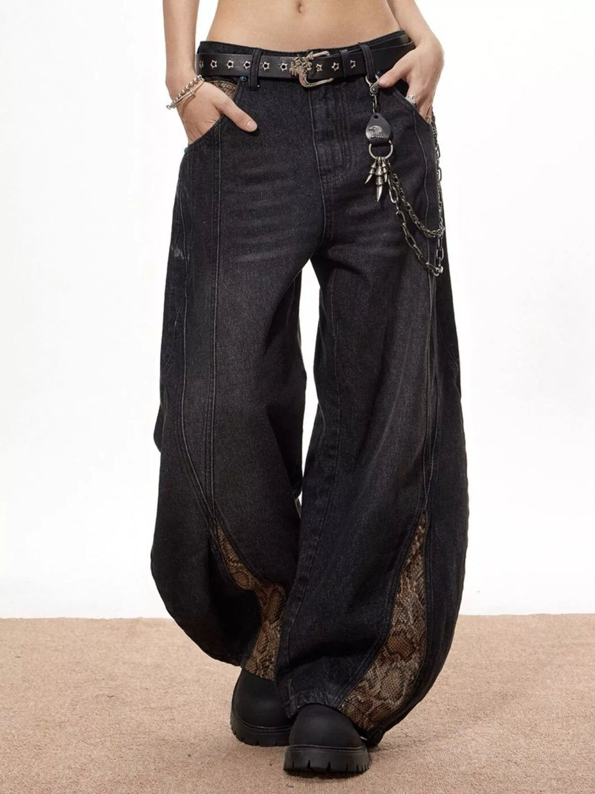 Men's Vintage Wide Leg Jeans with Snake Print - URBANPICK FASHION
