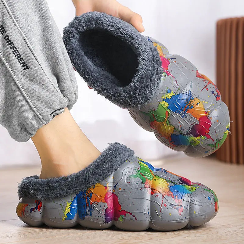 Fleece-lined Contrast Color Cotton Slippers for Home