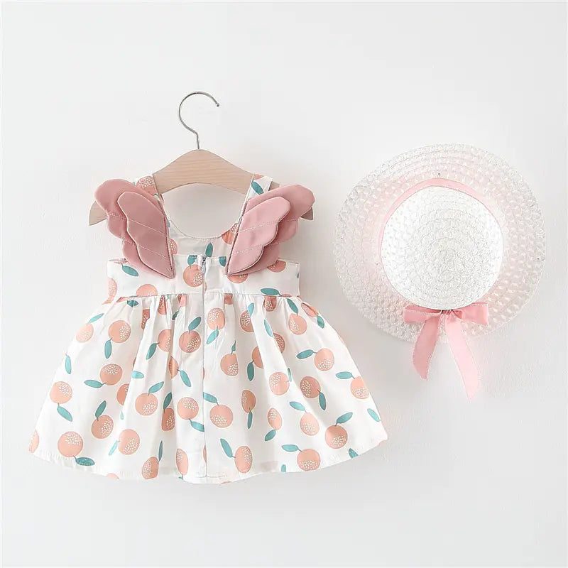 Summer Big Dot Wings Princess Dress with Hat - URBANPICK FASHION