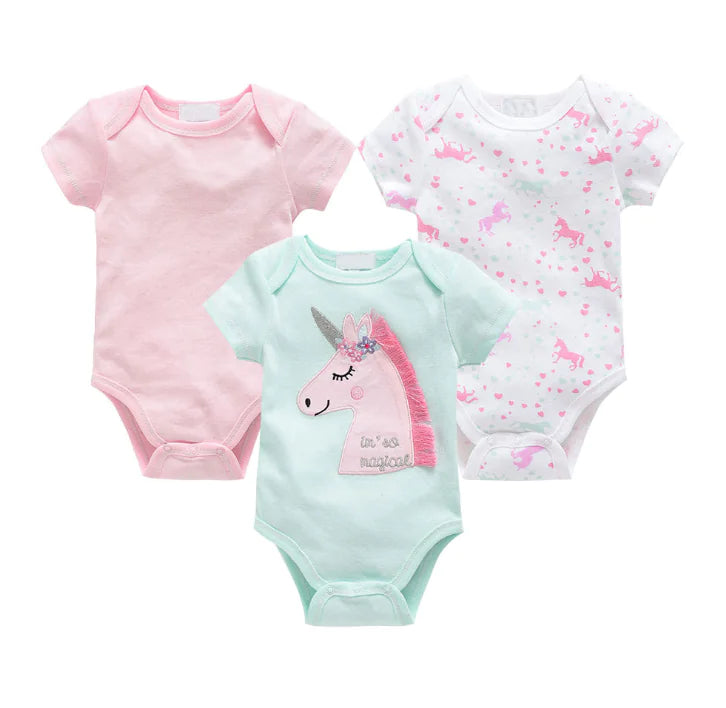 3-Piece Baby Bodysuit Set - Cotton Short Sleeve Outfit - URBANPICK FASHION