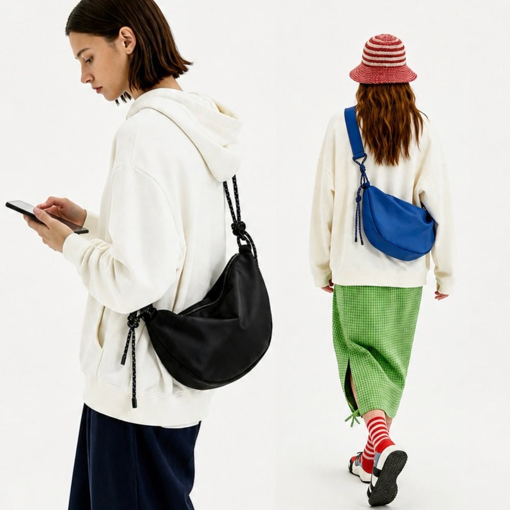 Casually Knotted Nylon Crescent Sling Bag - URBANPICK FASHION