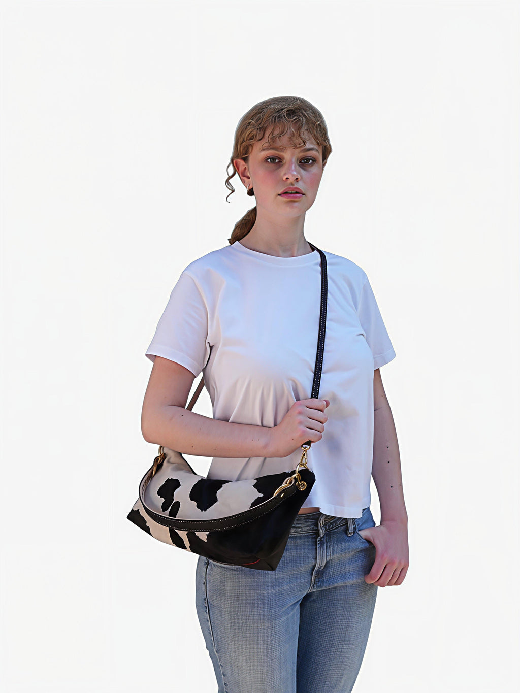 Blair Shoulder Bag, Cow Print-Black - URBANPICK FASHION