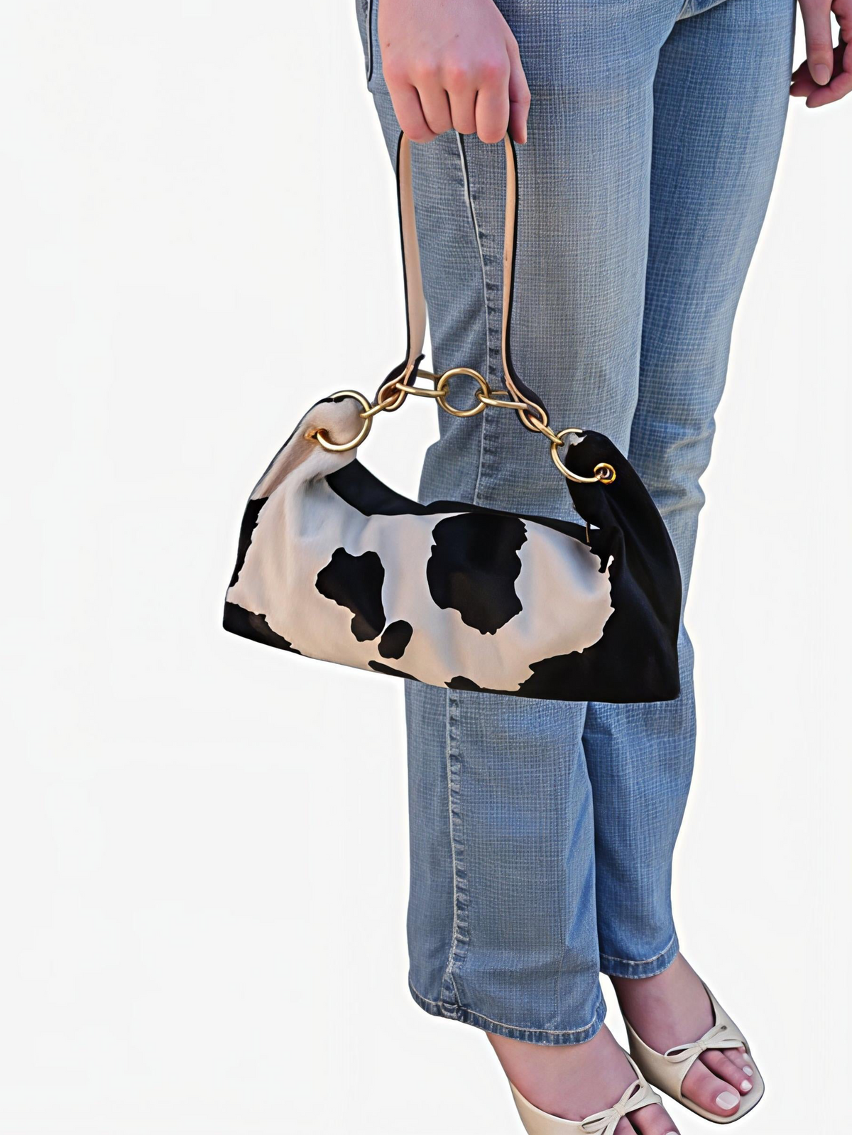 Blair Shoulder Bag, Cow Print-Black - URBANPICK FASHION