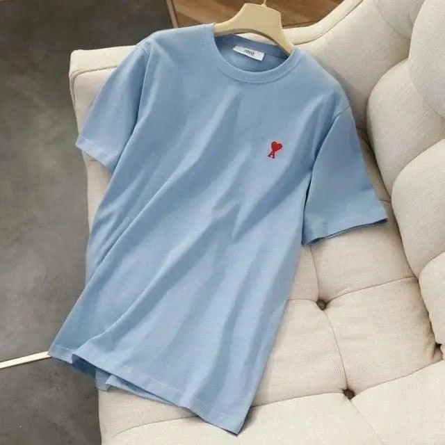 Modern Summer New Hearts A Love Embroidered Simple Design Masculine Fashion Short Sleeve T-Shirt Men's T-Shirt  Men's Short Sleeve Tees Cotton T-Shirts for Men - URBANPICK FASHION