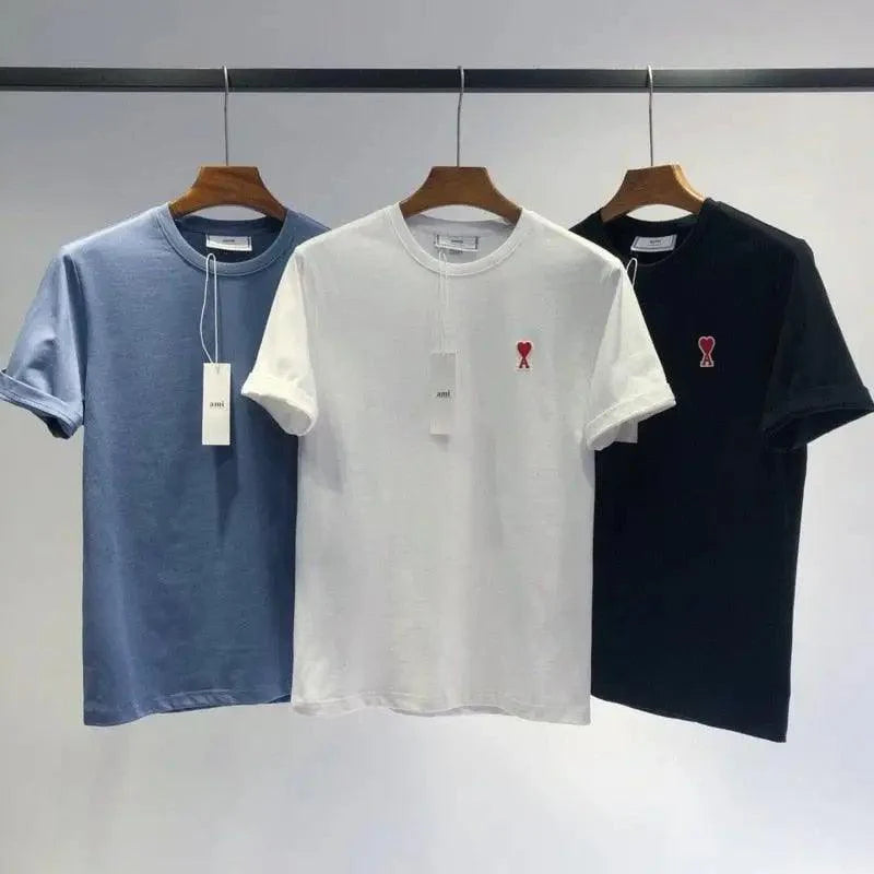 Modern Summer New Hearts A Love Embroidered Simple Design Masculine Fashion Short Sleeve T-Shirt Men's T-Shirt  Men's Short Sleeve Tees Cotton T-Shirts for Men - URBANPICK FASHION