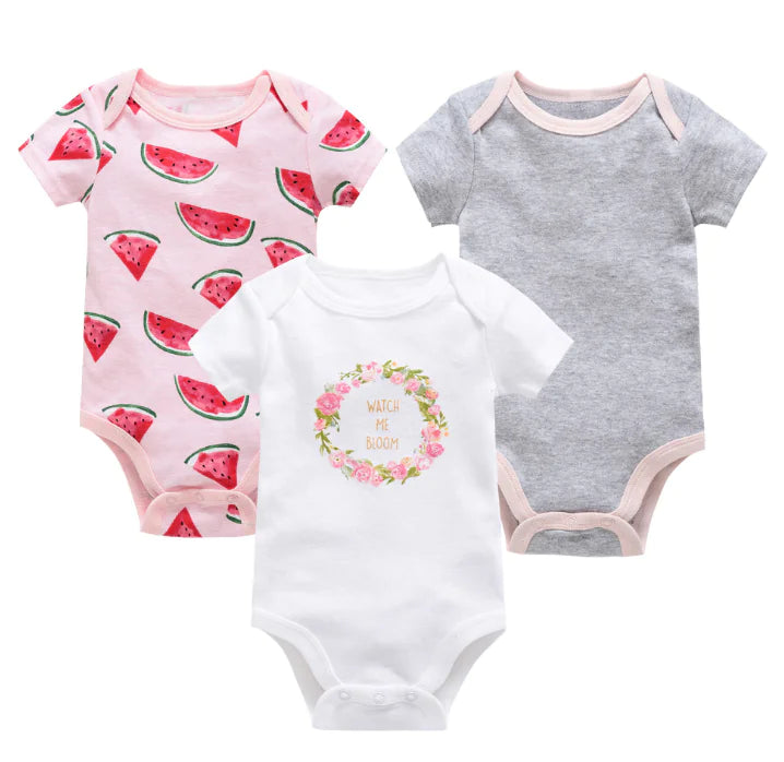 3-Piece Baby Bodysuit Set - Cotton Short Sleeve Outfit - URBANPICK FASHION