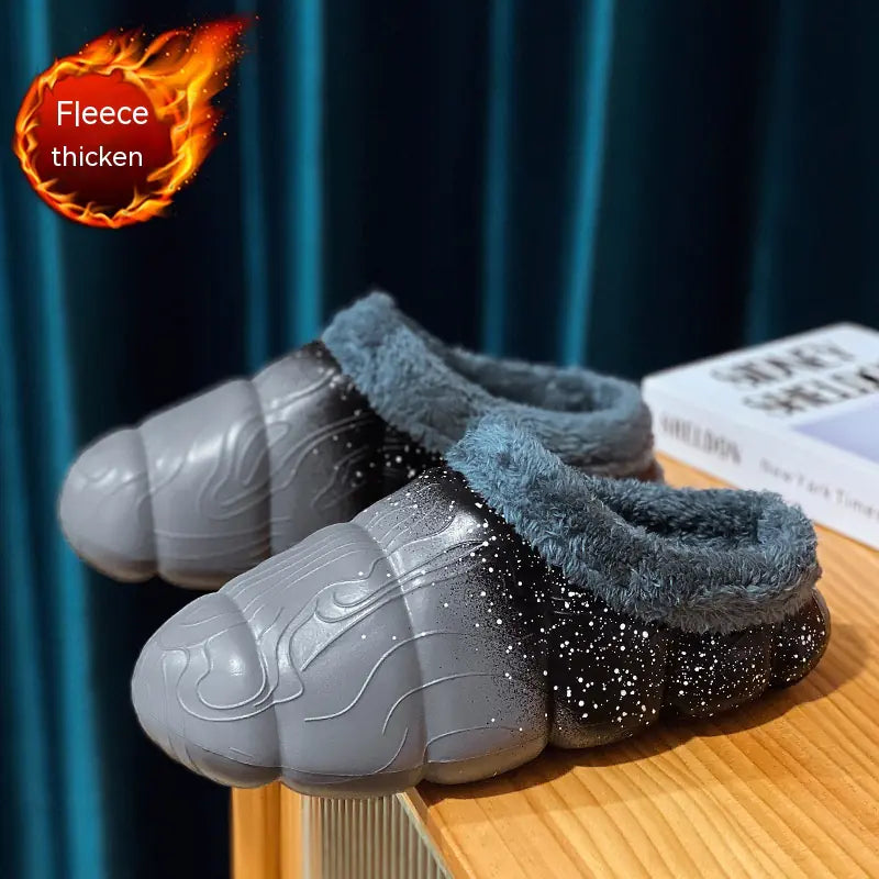 Fleece-lined Contrast Color Cotton Slippers for Home - URBANPICK FASHION