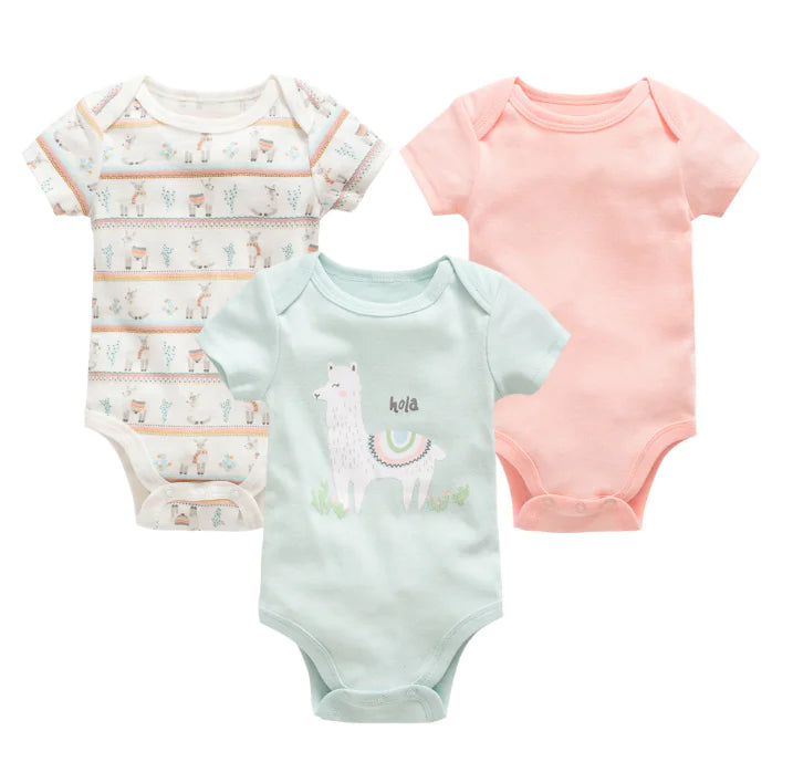 3-Piece Baby Bodysuit Set - Cotton Short Sleeve Outfit - URBANPICK FASHION